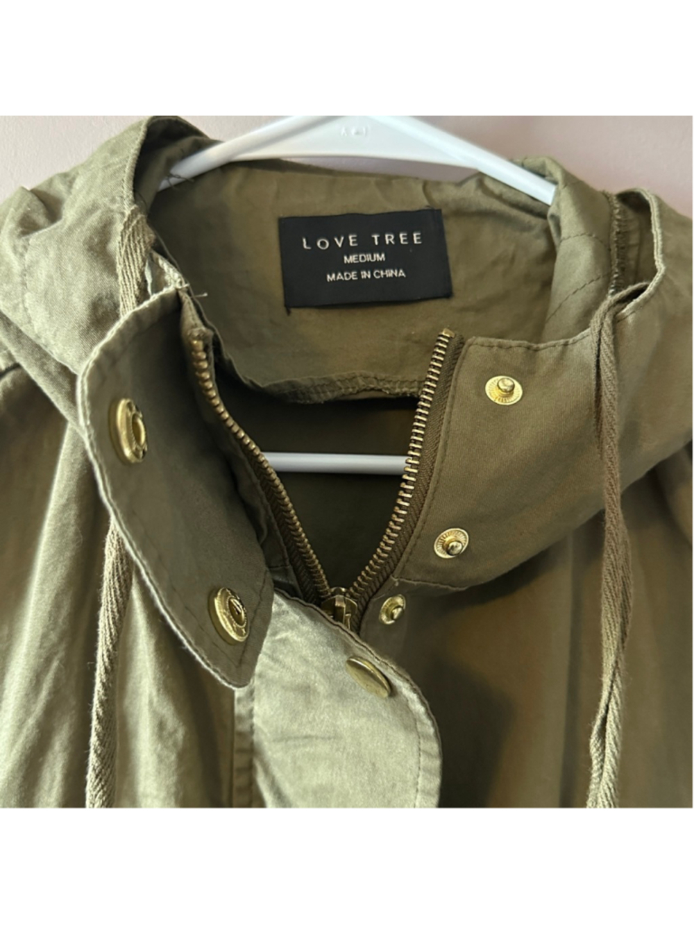 Women’s Love Tree Olive Green Hooded Utility Jacket Size M Cotton Military Parka - Picture 2 of 10